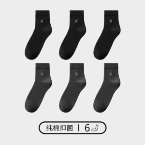 花花公子男士袜子男纯棉中筒防臭吸汗短袜夏季抗菌全棉长袜男薄款