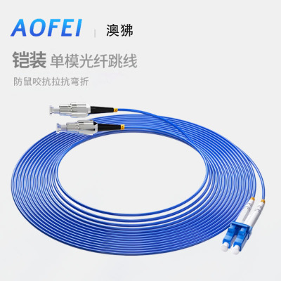 电信级铠装尾纤 单模双芯 光纤跳线LC-FC 防鼠咬阻燃 1条