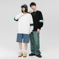 秋冬新款男女同款卫衣韩版潮牌条纹圆领宽松打底衫情侣装上衣男装