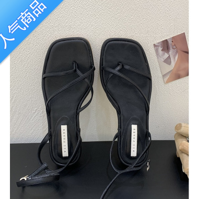 SUNTEK法式夹趾小跟凉鞋女夏季仙女风配裙子2023年新款绝美一字带罗马鞋