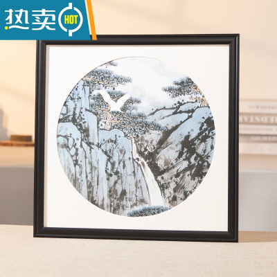 敬平国画框实木挂墙33cm正方形相框书法字画装裱十字绣50拼图框架定制 黑色 可放30*30cm