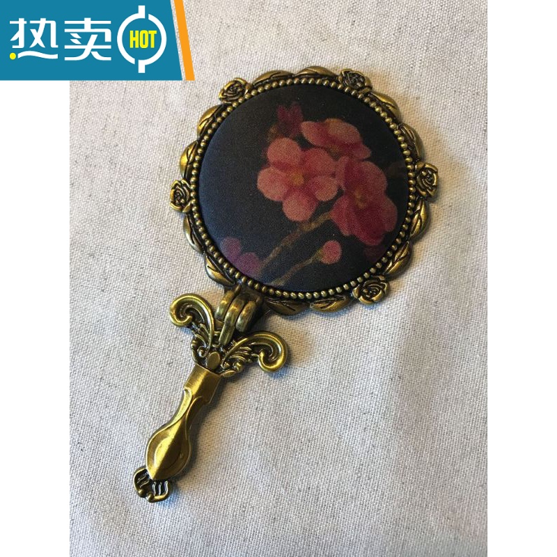 敬平手持镜子带柄香云纱手工布艺便携桌面可立中式复古折叠随身小镜子便携式用镜 13