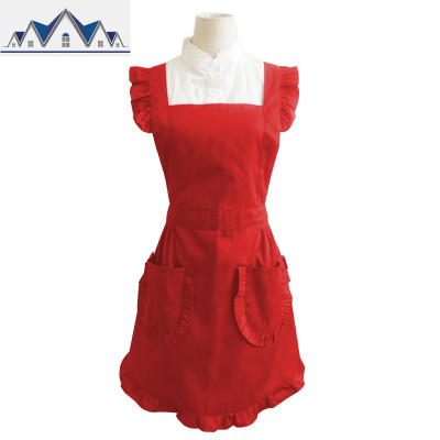 粉色女围裙定制LOGO印字韩版时尚可爱荷叶花边美甲工作服家用厨房 三维工匠