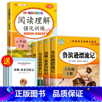 [全5册]六下必读书+阅读理解 [正版]鲁滨逊漂流记六年级下册必读的课外书老师汤姆索亚历险记骑鹅旅行记鲁滨孙快乐读书吧六