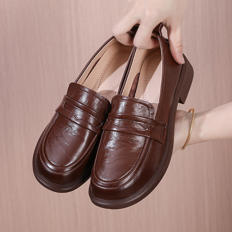 头层牛皮乐福鞋女2026春季新款真皮英伦风复古一脚蹬懒人鞋女单鞋