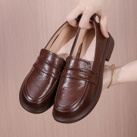 头层牛皮乐福鞋女2026春季新款真皮英伦风复古一脚蹬懒人鞋女单鞋