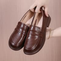 头层牛皮乐福鞋女2026春季新款真皮英伦风复古一脚蹬懒人鞋女单鞋