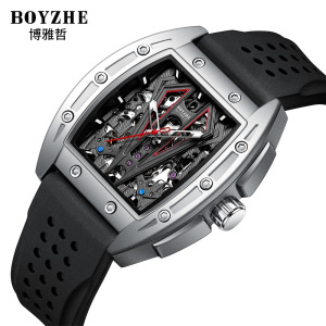 博雅哲(BOYZHE)品牌手表硅胶带机械表理酒桶抖音直播火爆男士腕表