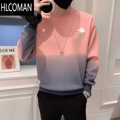 HLCOMANins渐变色卫衣男粉色长袖T恤男装上衣潮流休闲痞帅小熊外套