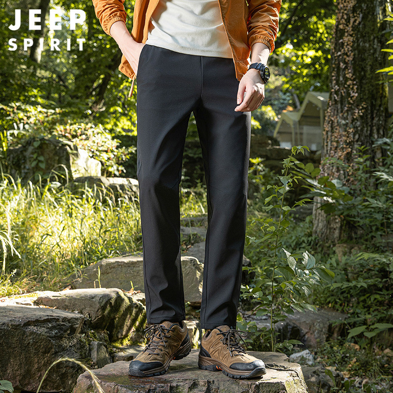 JEEP SPIRIT运动户外冲锋裤男秋冬季防水防风加绒秋冬修身软壳旅行登山