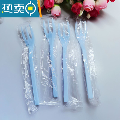 敬平独立包装水果叉水果签长柄蛋糕甜品叉子加厚黑色三齿叉 蓝色独立三齿叉1000个