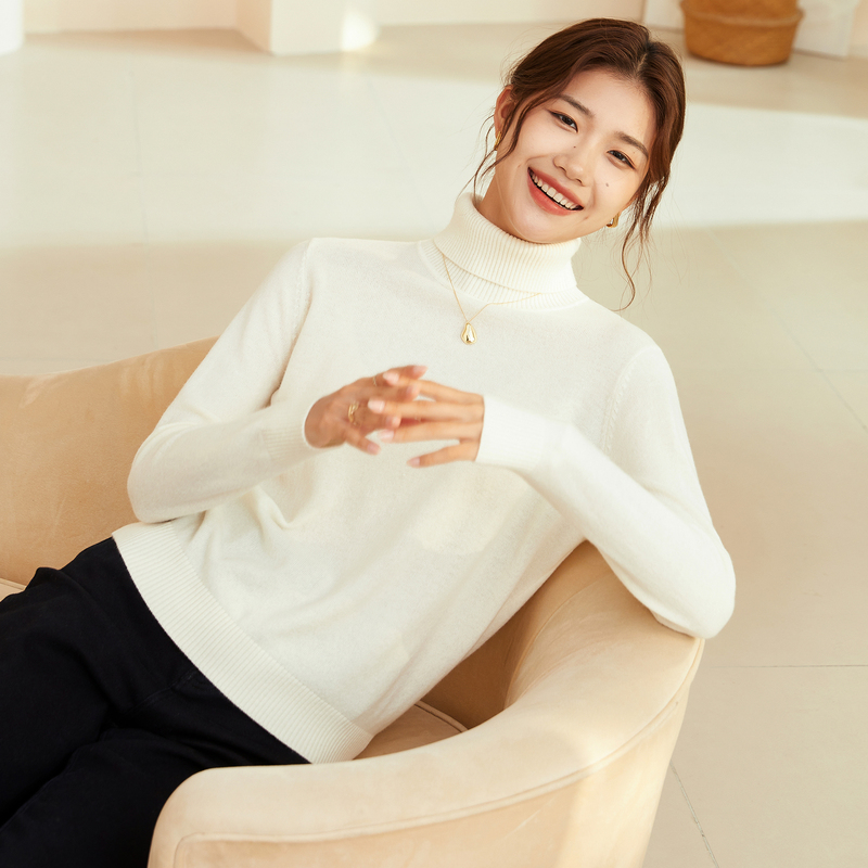 恒源祥保暖高领针织衫女秋冬纯色两翻领套头毛衣内搭打底纯羊毛衫