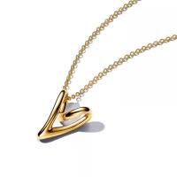 Pandora女士镀层心形吊坠项链长款可调节黄金色饰品