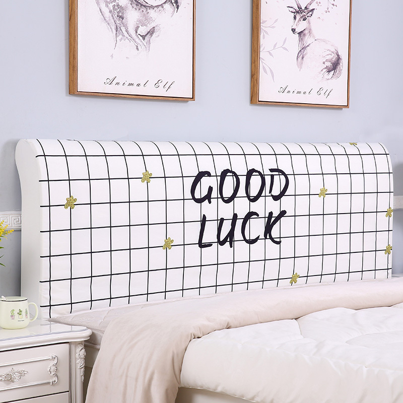 家柏饰(CORATED)欧式全包床头罩套床头套罩弹力布软包床靠背罩防尘保护套1.51.8米 格子文字 2.2米