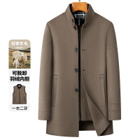 羊毛妮子大衣男拆卸羽绒内胆冬季中年爸爸装男士外套中长款两件套_542
