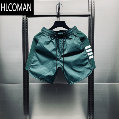 HLCOMAN高端短裤男夏季宽松冰丝条纹三分裤运动痞帅青年宽松透气沙滩裤潮