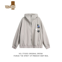 YANXUXOL 美式街头基础廓形徽章拉链开衫连帽卫衣男女宽松百搭潮牌外套