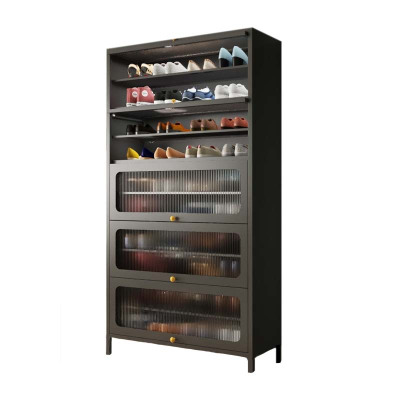 铭威盾家用门口鞋柜新款2024室内入户储物柜一体翻门钢制5门10层80宽-灰