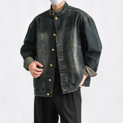 男装潮牌百搭慵懒时尚简约牛仔夹克春秋新款日系复古立领痞帅夹克