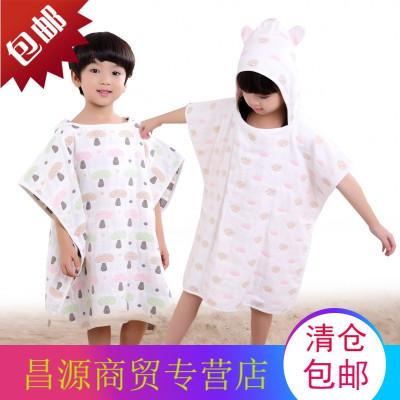 纯棉连帽浴巾儿童宝宝带帽纱布斗篷浴袍可穿纱布柔软加大浴巾批發