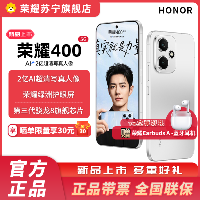 赠蓝牙耳机 荣耀400 12GB+256GB 揽月银 5G智能手机