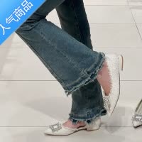 SUNTEK2023春季R高跟鞋女新款细跟水钻方扣尖头小香风女鞋白色网红单鞋