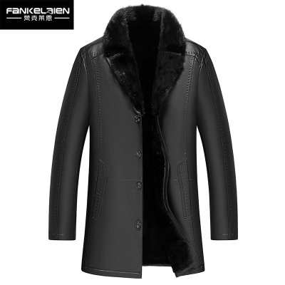 海宁皮草真皮皮衣男羊剪绒皮毛一体中长款水貂毛领皮夹克加厚外套