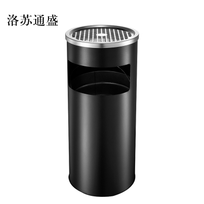 洛苏通盛不锈钢圆形大号商用垃圾桶立式烟灰桶电梯口高档户外圆形黑色烤漆