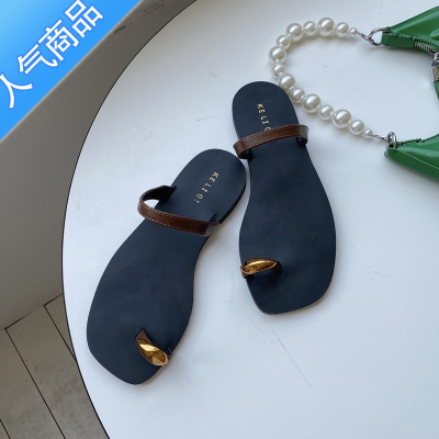 SUNTEK平底套趾凉拖鞋女鞋子外穿2023年新款夏季简约韩系沙滩仙女风凉鞋