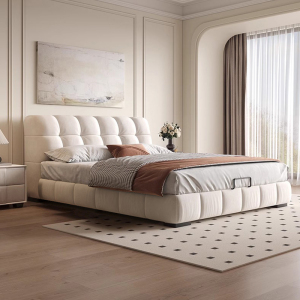 欧梵森法式奶油风新款泡芙床现代简约主卧双人床储物布艺软包床 单床【多色可选拍下备注】 1.5米*2米框架结构