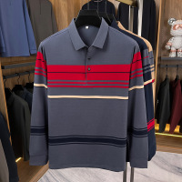 莫代尔拼色长袖男士打底衫秋季新款商务翻领透气polo衫男