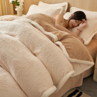 加厚花牛奶绒被套单件家用珊瑚绒被罩三件套冬季单人加绒被套3