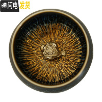 三维工匠金丝天目釉建盏茶杯兔毫盏镶银主人杯窑变单杯十二生肖银杯 禅定杯金丝天目(金蟾)