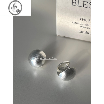 JiMi拉丝圆球耳环小众设计感高级感冷淡风耳钉金属银色耳扣银针耳饰女