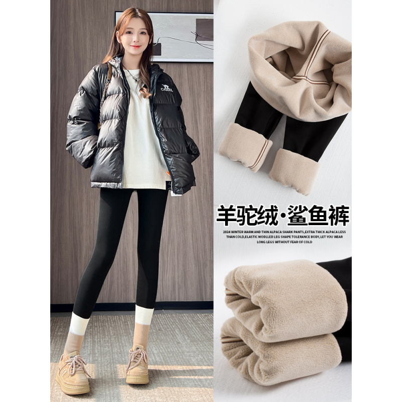 加绒鲨鱼裤女外穿新款秋冬季加厚保暖棉裤紧身黑色瑜伽打底裤