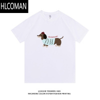 HLCOMAN朝南工作室 潮牌可爱腊肠狗短袖T恤男女宽松情侣装半袖体恤夏