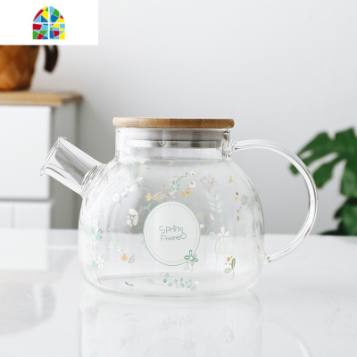 日式耐热过滤玻璃冷水壶套装大容量家用防爆泡茶壶凉白开水壶杯子 FENGHOU 春意之林(小凉水壶)+4杯+托盘