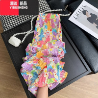 YIBUSHENG彩色卡通小熊冰丝阔腿裤女季薄款高腰慵懒防晒凉凉休闲裤多巴胺