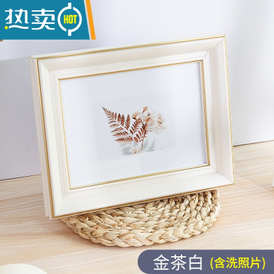 敬平相框洗照片摆台定制5678寸10寸做成挂墙打印加画框六寸a4纸相框架 金茶白+洗照片 6寸摆挂两用(可放10.2*1