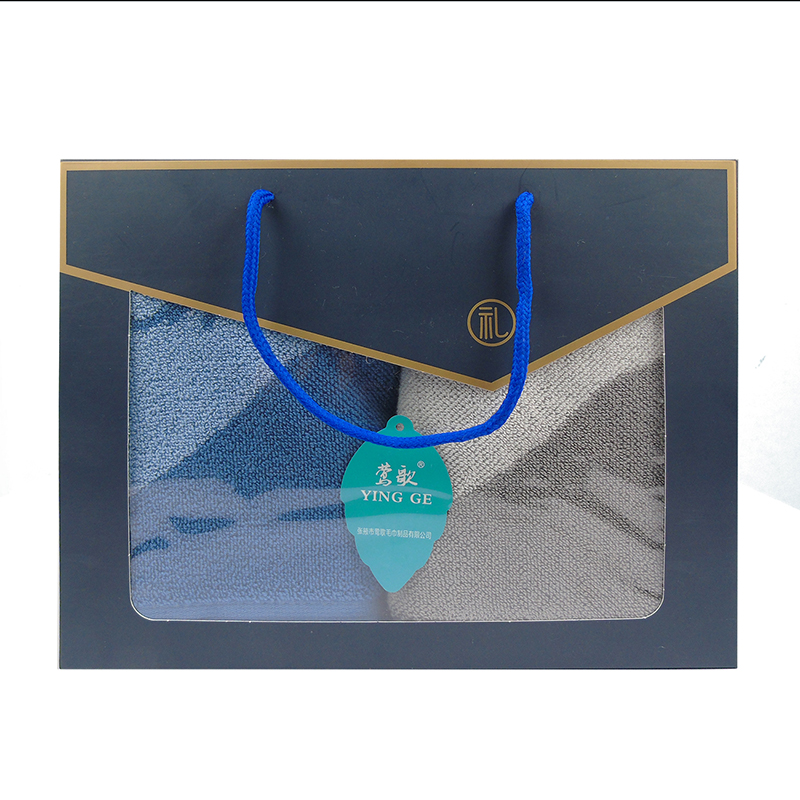 莺歌精梳极限32股秋韵毛巾75*35(灰,蓝二色120g*2两条装)盒