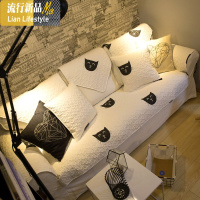 北欧干净黑白喵星人沙发垫棉布艺坐垫防滑定制 三维工匠