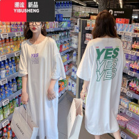 YIBUSHENG2024新款中长款短袖t恤连衣裙女韩版宽松ins大码孕妇居家裙