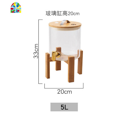 大容量玻璃冷水壶带水龙头饮料瓶果汁桶家用可高温防爆凉开水壶 FENGHOU 5L玻璃水缸银色龙头凉水壶
