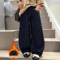 男童牛仔裤春秋款新款大童阔腿裤男孩加绒长裤儿童裤子痞帅风