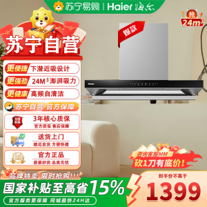 海尔油烟机CXW-358-E900T32U1 侧吸式24m3/min大吸力 挥手智控 一键自旋洗 一级能效钢化玻璃面板