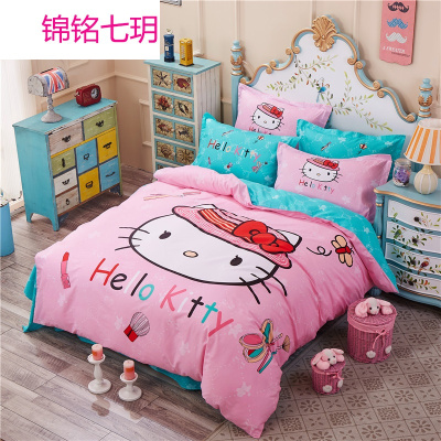 锦铭七玥全棉四件套大版花活性四件套床上用品学生儿童卡通新