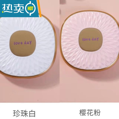 敬平双面梳妆镜ins小镜子学生便携手持圆形随身化妆镜折叠补妆镜子女便携式用镜 珍珠白+樱花粉(2个装) 破损包赔