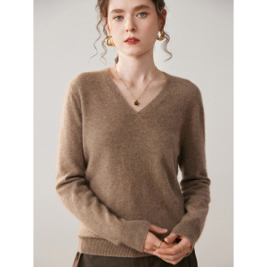 一线成衣V领山羊绒针织毛衣女宽松百搭长袖套头羊绒衫女打底上衣