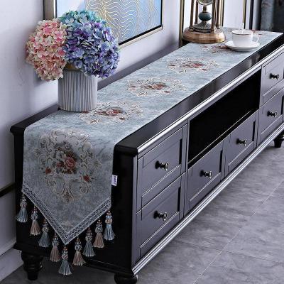 家柏饰(CORATED)欧式电视柜桌布鞋柜布盖巾茶几装饰布长条餐桌五斗柜桌旗布艺家用 舒曼尔—蓝色 32*200cm