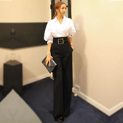 2018春装新款职业套装显瘦西装裤高腰阔腿裤OL气质两件套女装时尚